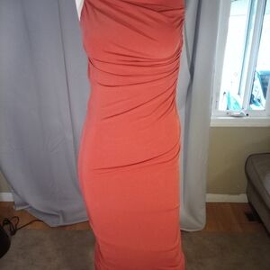 Katie May Pink Asymmetrical Ruched Strapless Dress